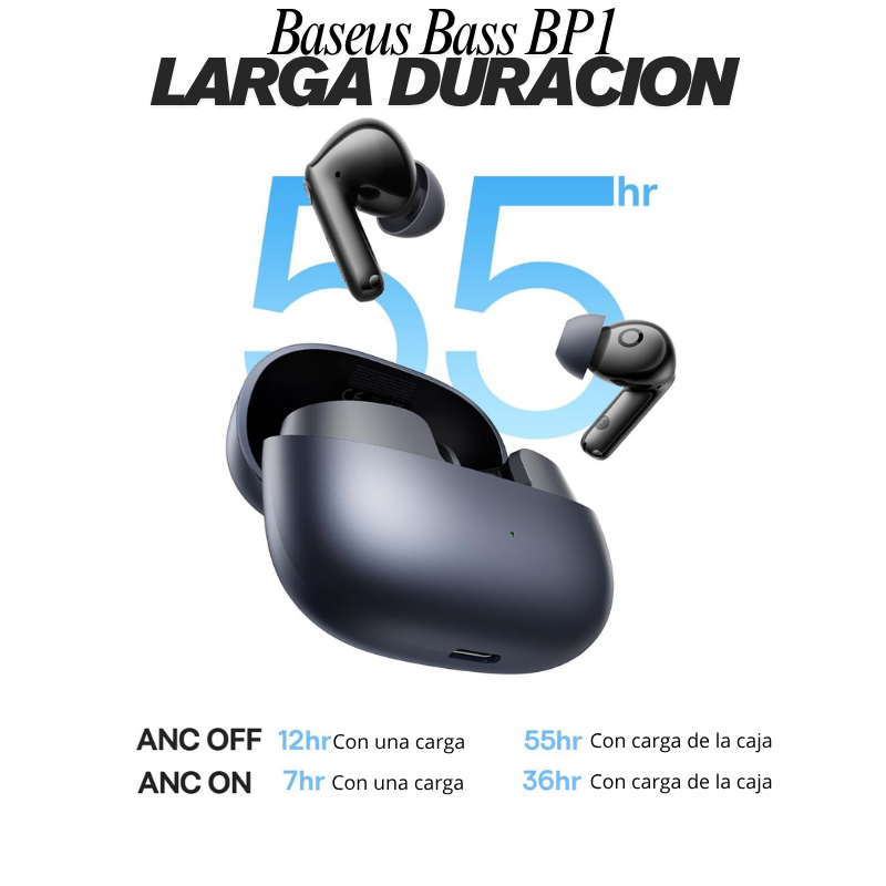 Baseus Bass BP1 Pro – Audífonos inalámbricos Bluetooth con cancelación de ruido adaptativa, sonido Hi-Res LDAC, ecualizador activo, hasta 55 h de batería, carga rápida y resistencia IP55