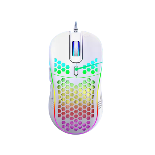 Ratón gamer ergonómico – Carcasa perforada ultraligera, RGB automático, 6 botones, cable trenzado flexible, ajuste DPI, compatible con Windows/macOS