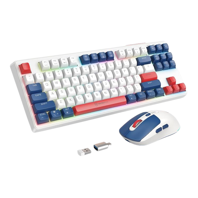 Combo de teclado y mouse inalámbricos 2.4G – Retroiluminación RGB, recargables, USB y adaptador tipo C, compatibles con Windows, MacOS y Android