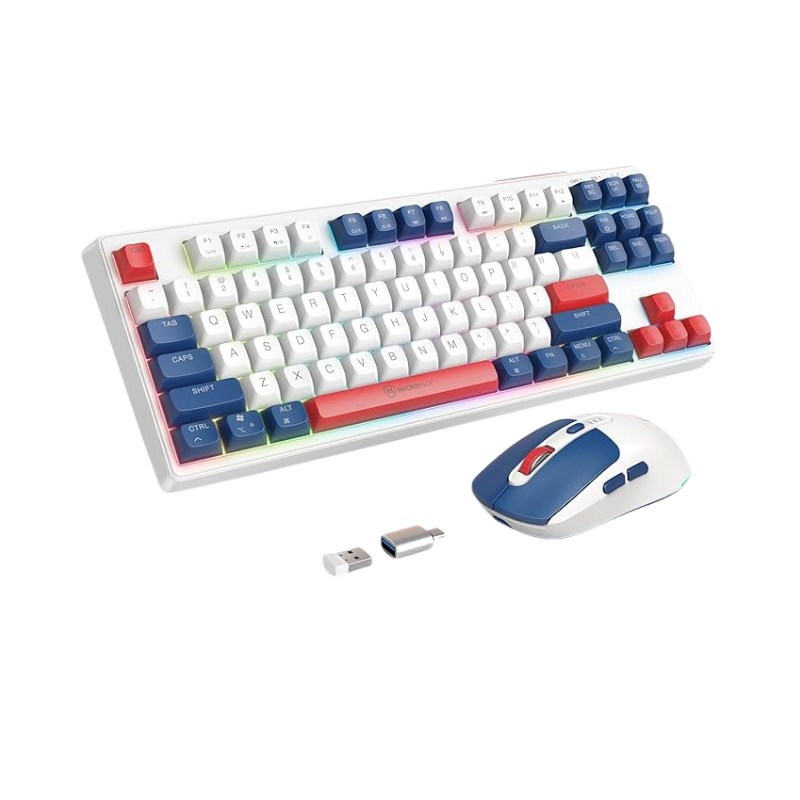 Combo de teclado y mouse inalámbricos 2.4G – Retroiluminación RGB, recargables, USB y adaptador tipo C, compatibles con Windows, MacOS y Android