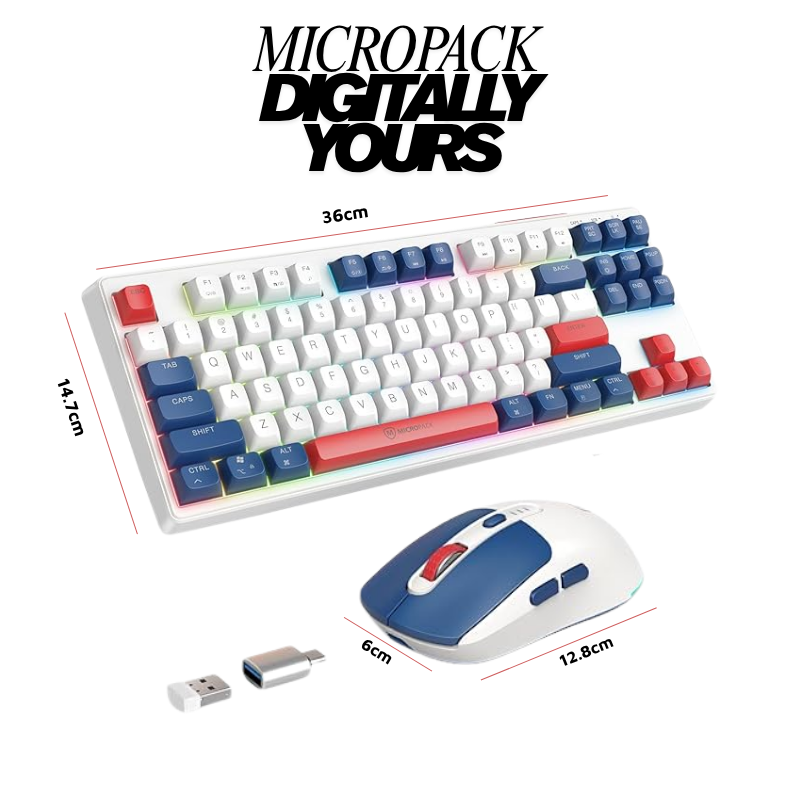 Combo de teclado y mouse inalámbricos 2.4G – Retroiluminación RGB, recargables, USB y adaptador tipo C, compatibles con Windows, MacOS y Android