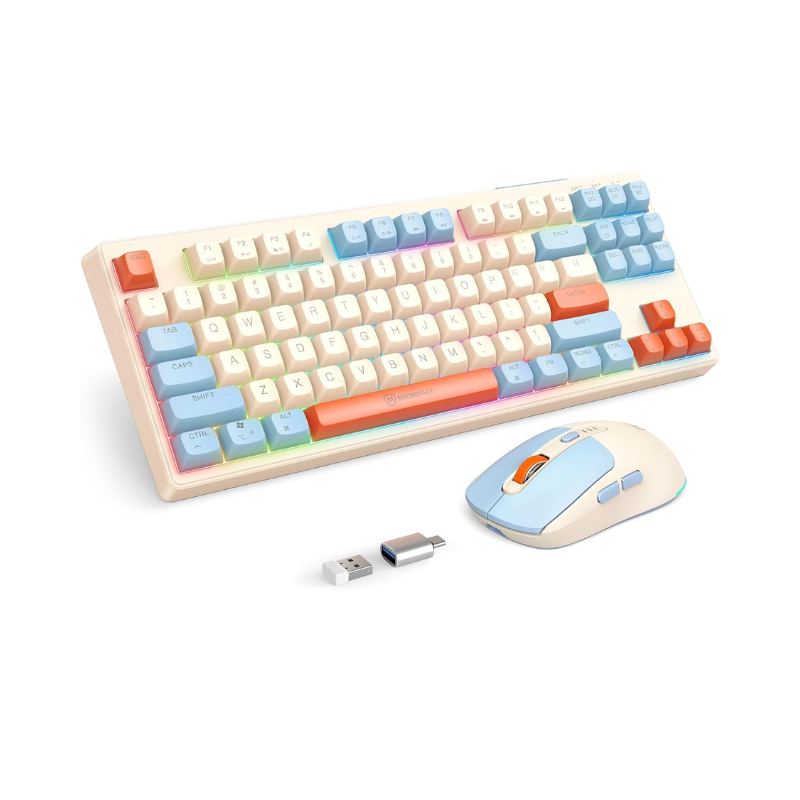 Combo de teclado y mouse inalámbricos 2.4G – Retroiluminación RGB, recargables, USB y adaptador tipo C, compatibles con Windows, MacOS y Android