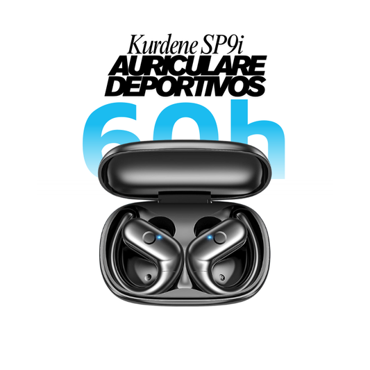 Kurdene SP9i – Auriculares inalámbricos deportivos Bluetooth con ganchos para oreja, graves profundos, hasta 60 h de reproducción, estuche de carga rápida, ajuste cómodo y resistente